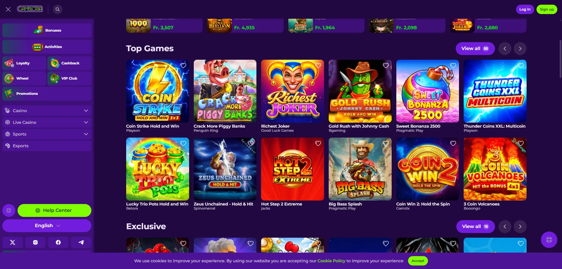 Gambloria Casino Spieleauswahl &ndash; &uuml;ber 6.000 Slots und Tischspiele